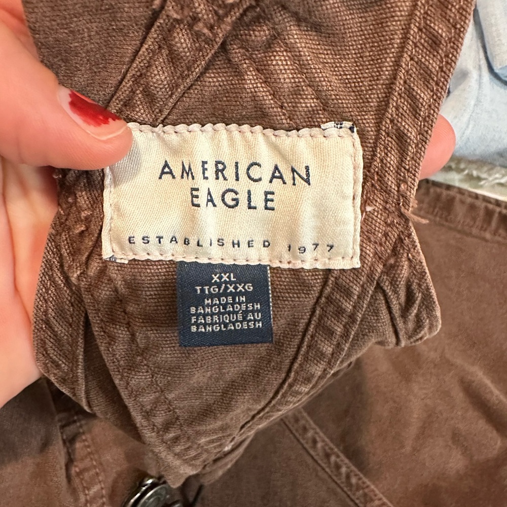 American Eagle Brown Stretch Stovepipe Overalls - Picture 4 of 6